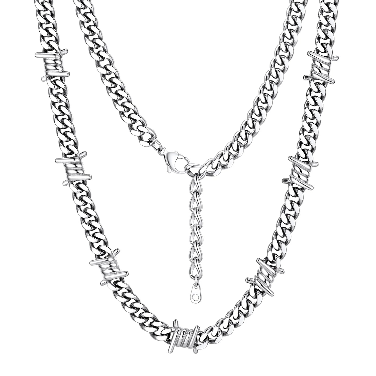 7MM Cuban Link Thorns Choker Necklace – Barbed Wire Design, Hip-Hop Punk Jewelry for Men
