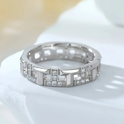 💎 3.7 Carat Moissanite Eternity Ring – Unisex S925 Sterling Silver T-Ring
