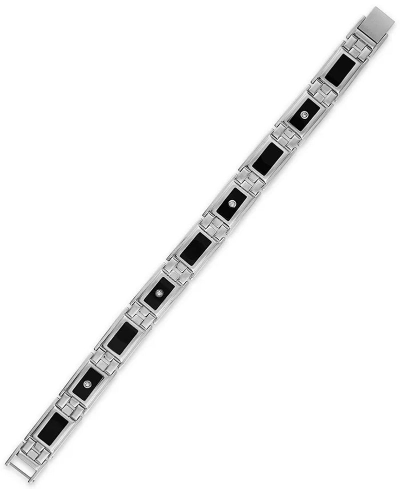 Men’s Diamond &amp; Black Enamel Bracelet – 1/8 Ct. T.W., Stainless Steel