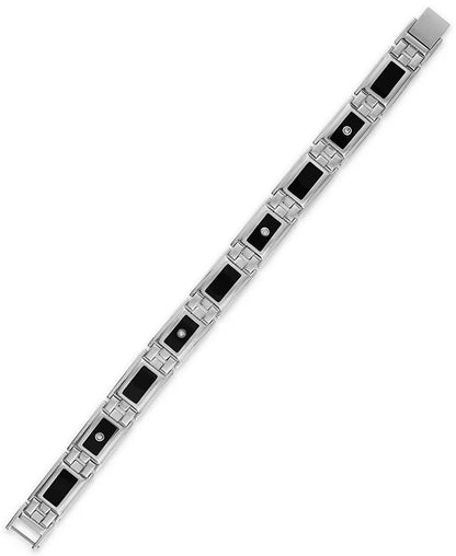 Men’s Diamond &amp; Black Enamel Bracelet – 1/8 Ct. T.W., Stainless Steel