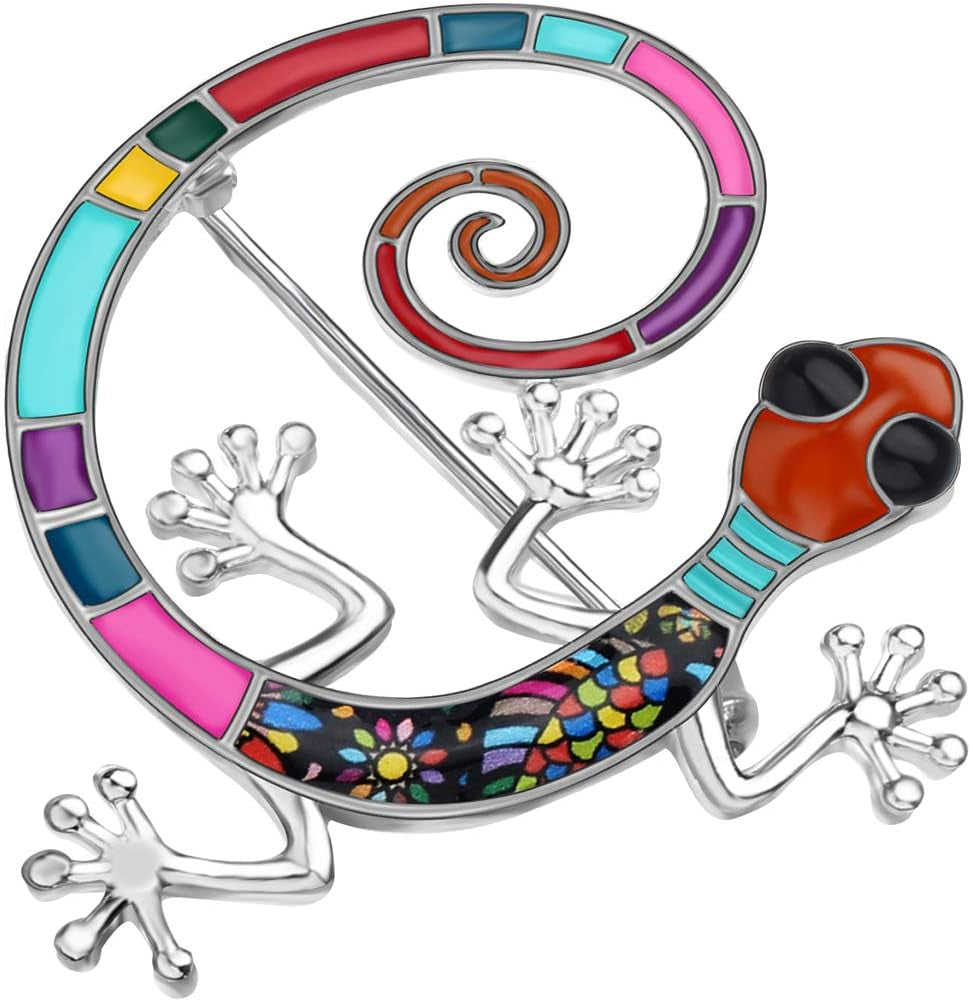Cute Floral Enamel Gecko Lizard Brooch Pin – 6 Colorful Reptile Animal Jewelry Gifts