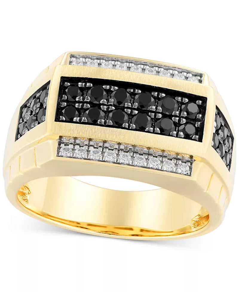 💎 Men’s Black &amp; White Diamond Square Cluster Ring (1 Ct. T.W.) in 10K Gold
