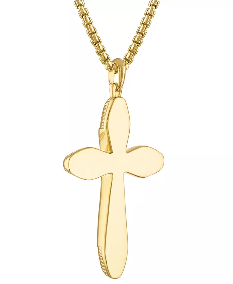 Men’s Icon Black Agate Cross Pendant Necklace – 14K Gold-Plated Sterling Silver with 24” + 2” Extender