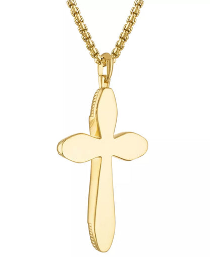 Men’s Icon Black Agate Cross Pendant Necklace – 14K Gold-Plated Sterling Silver with 24” + 2” Extender