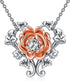925 Sterling Silver Rose Flower Heart Pendant Necklace – Elegant Jewelry for Women