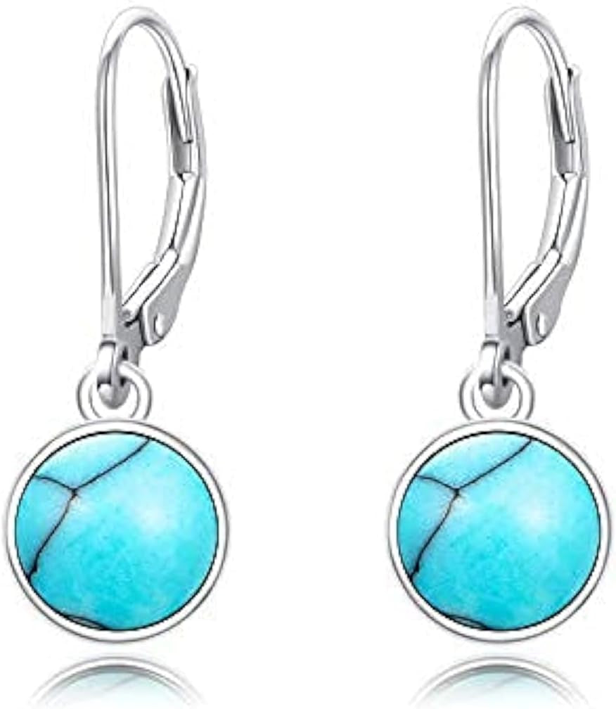 Turquoise Small Hoops Earrings – 925 Sterling Silver Huggie Earrings for Sensitive Ears, Jewelry Gift for Women