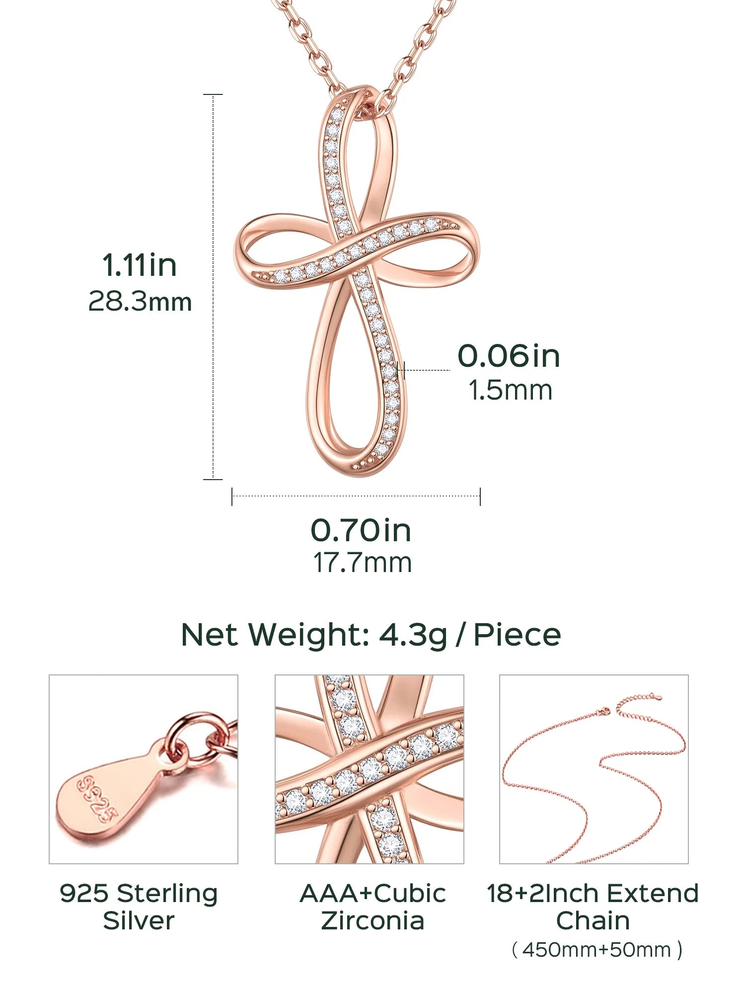925 Sterling Silver Cross &amp; Infinity Necklace for Women – CZ Pendant Gift for Girlfriend or Mom