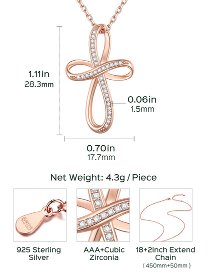 925 Sterling Silver Cross &amp; Infinity Necklace for Women – CZ Pendant Gift for Girlfriend or Mom
