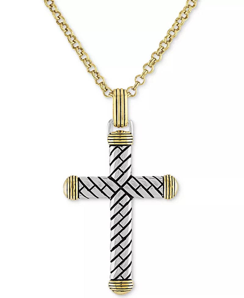 Textured Cross Pendant Necklace – 22&quot; 14K Gold over Sterling Silver, Macy’s Exclusive