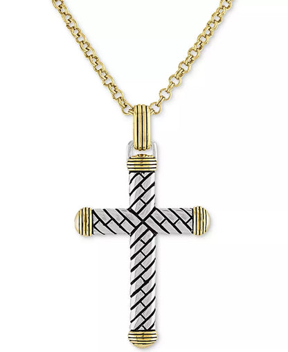 Textured Cross Pendant Necklace – 22&quot; 14K Gold over Sterling Silver, Macy’s Exclusive