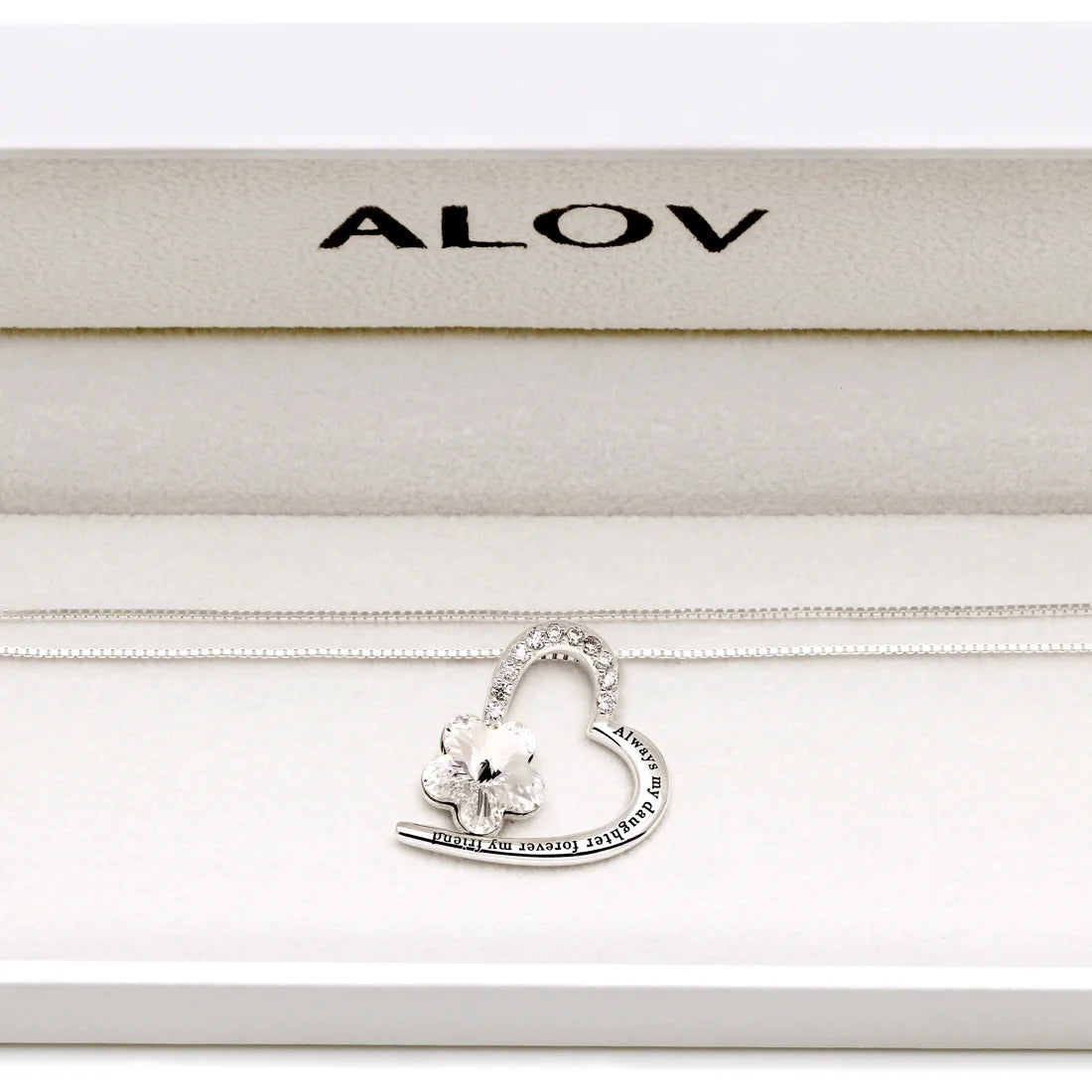 Sterling Silver “Always My Daughter, Forever My Friend” Heart Necklace – CZ Crystal Pendant