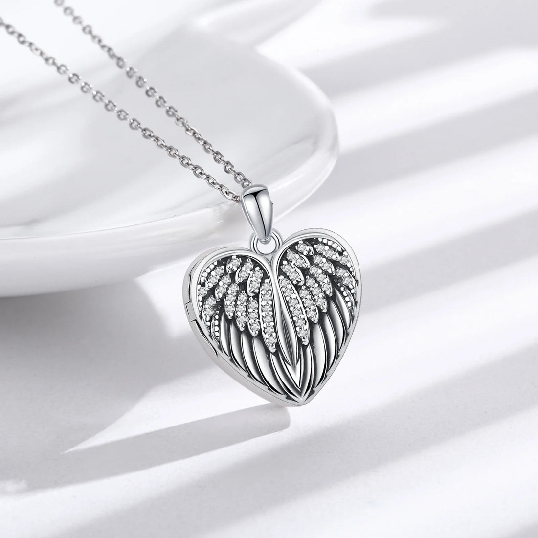 Angel Wings Heart Locket Necklace – 925 Sterling Silver Memorial Jewelry for Women