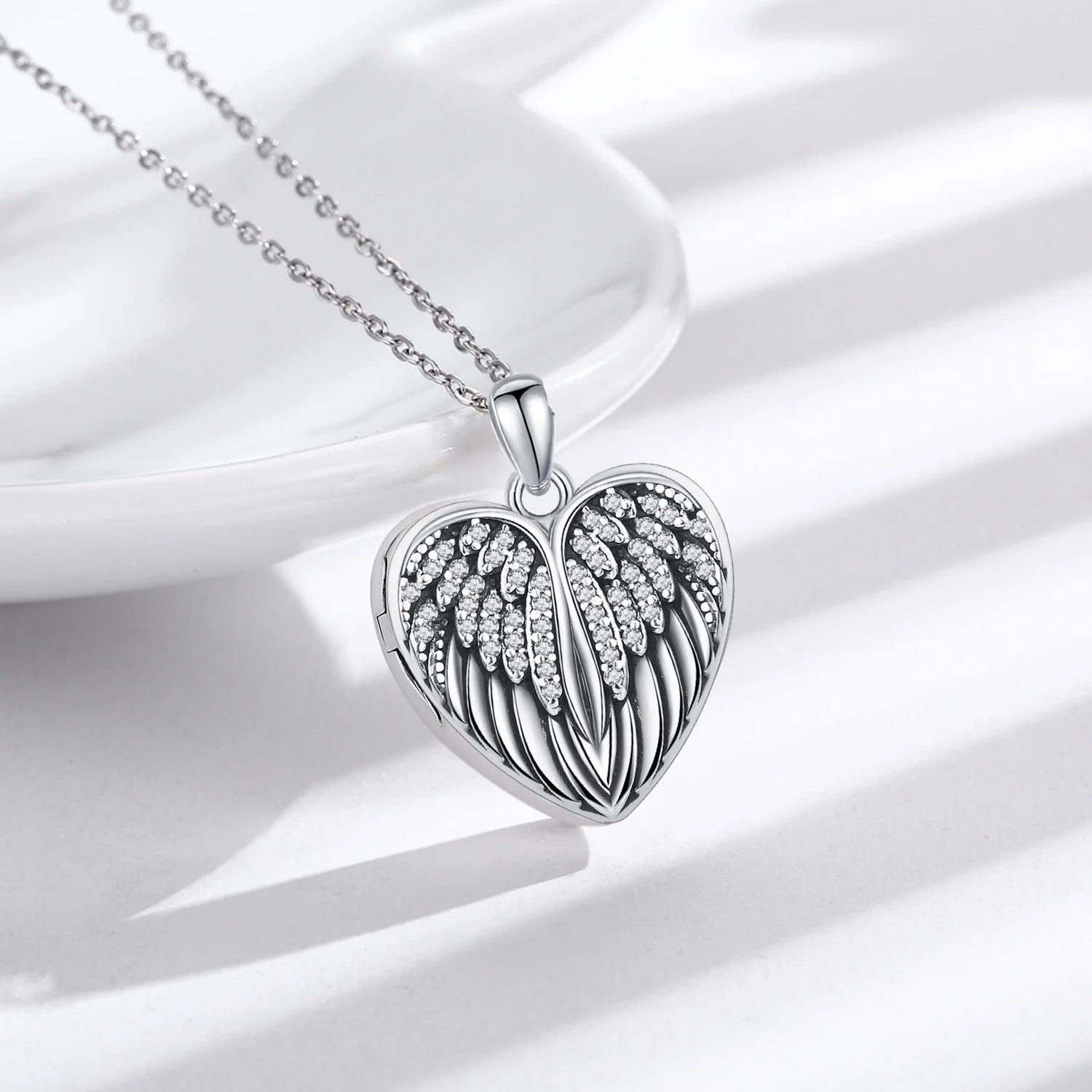 Angel Wings Heart Locket Necklace – 925 Sterling Silver Memorial Jewelry for Women