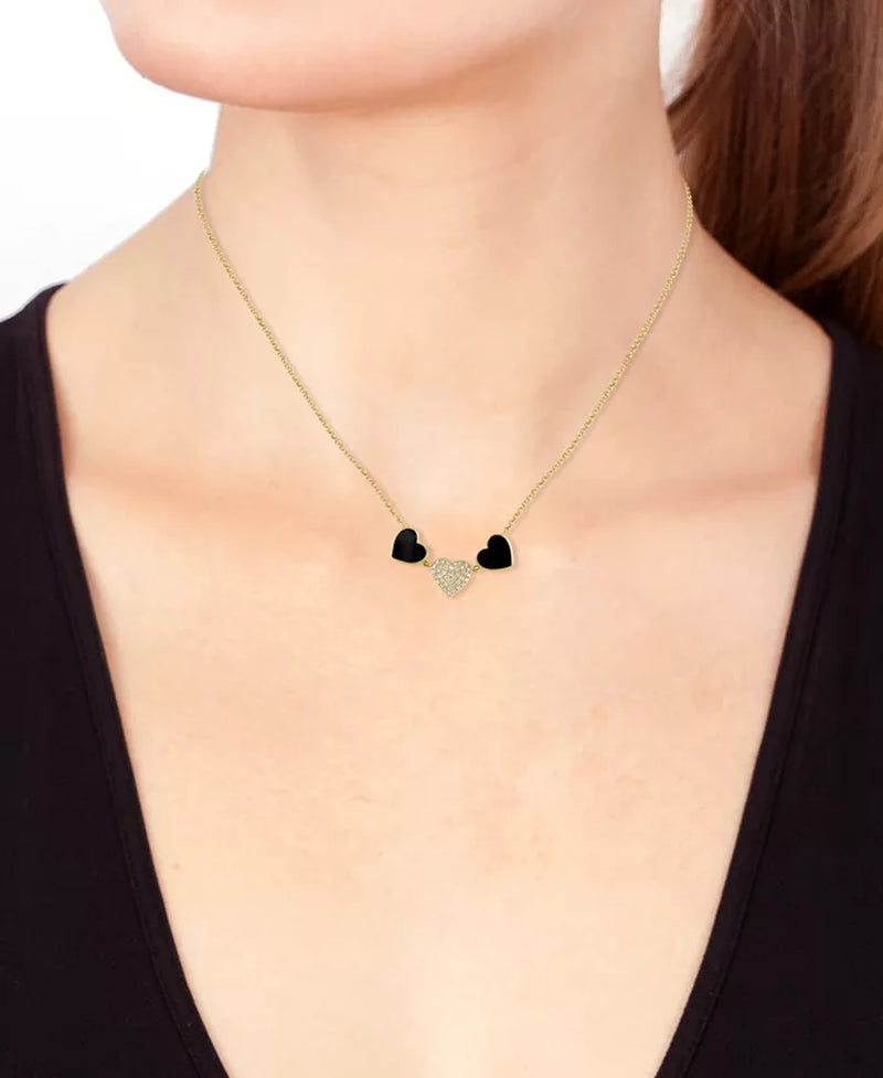EFFY® Onyx &amp; Diamond Heart Collar Necklace – 1/10 Ct. T.W. Diamonds, 14K Gold, 18&quot; + 1&quot; Extender
