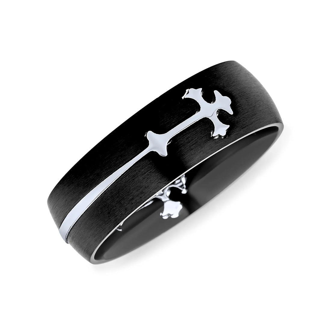Men’s Religious Maltese Fleur De Lis Cross Wedding Band Ring – Black Stainless Steel | Christian Faith Jewelry