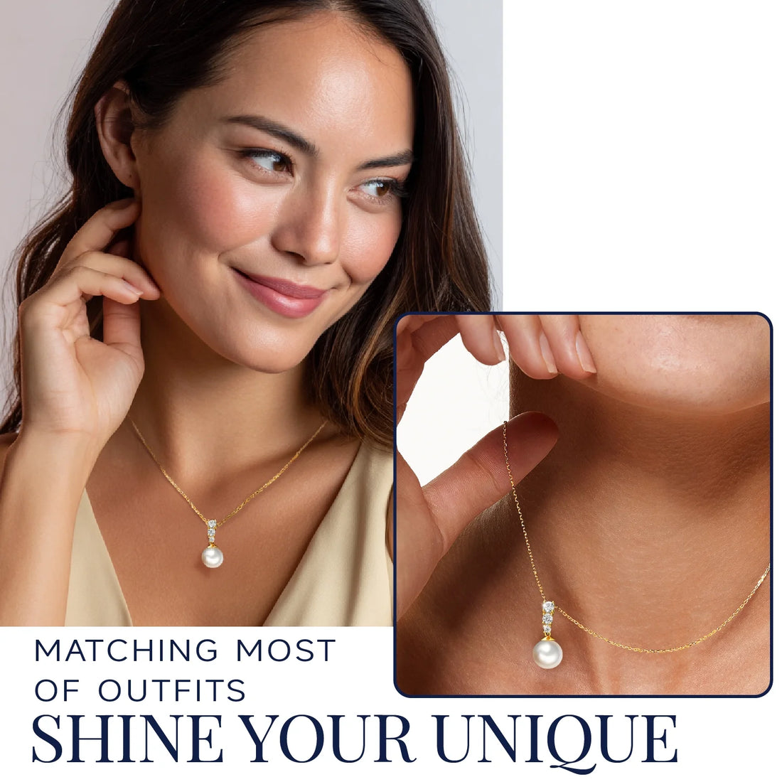 14K Gold Plated Pearl Necklace for Women – 925 Sterling Silver Moissanite Pendant for Birthday, Wedding &amp; Anniversary