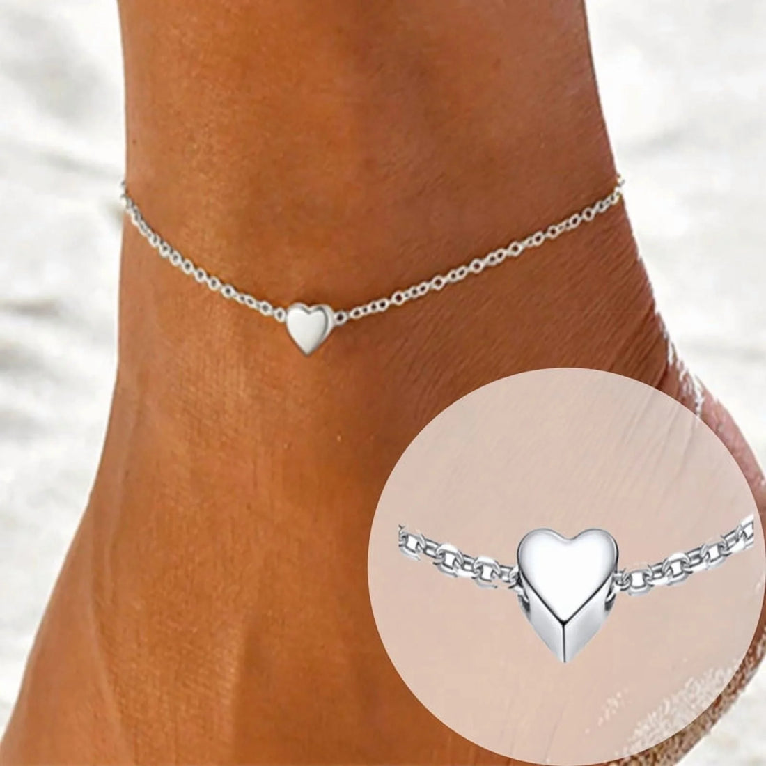 Silver Heart Anklet for Women