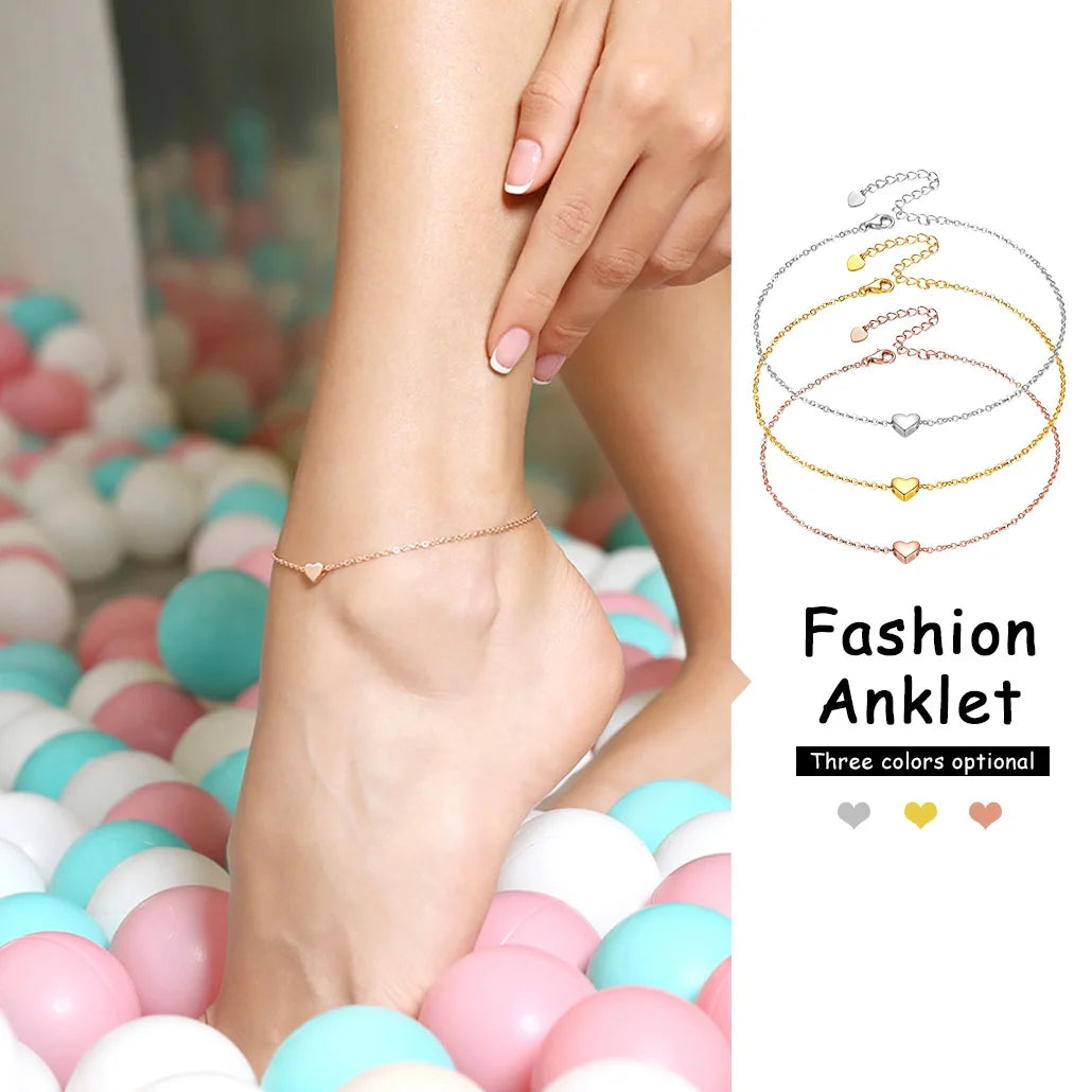 🌹 Rose Gold Plated Heart Anklet for Women