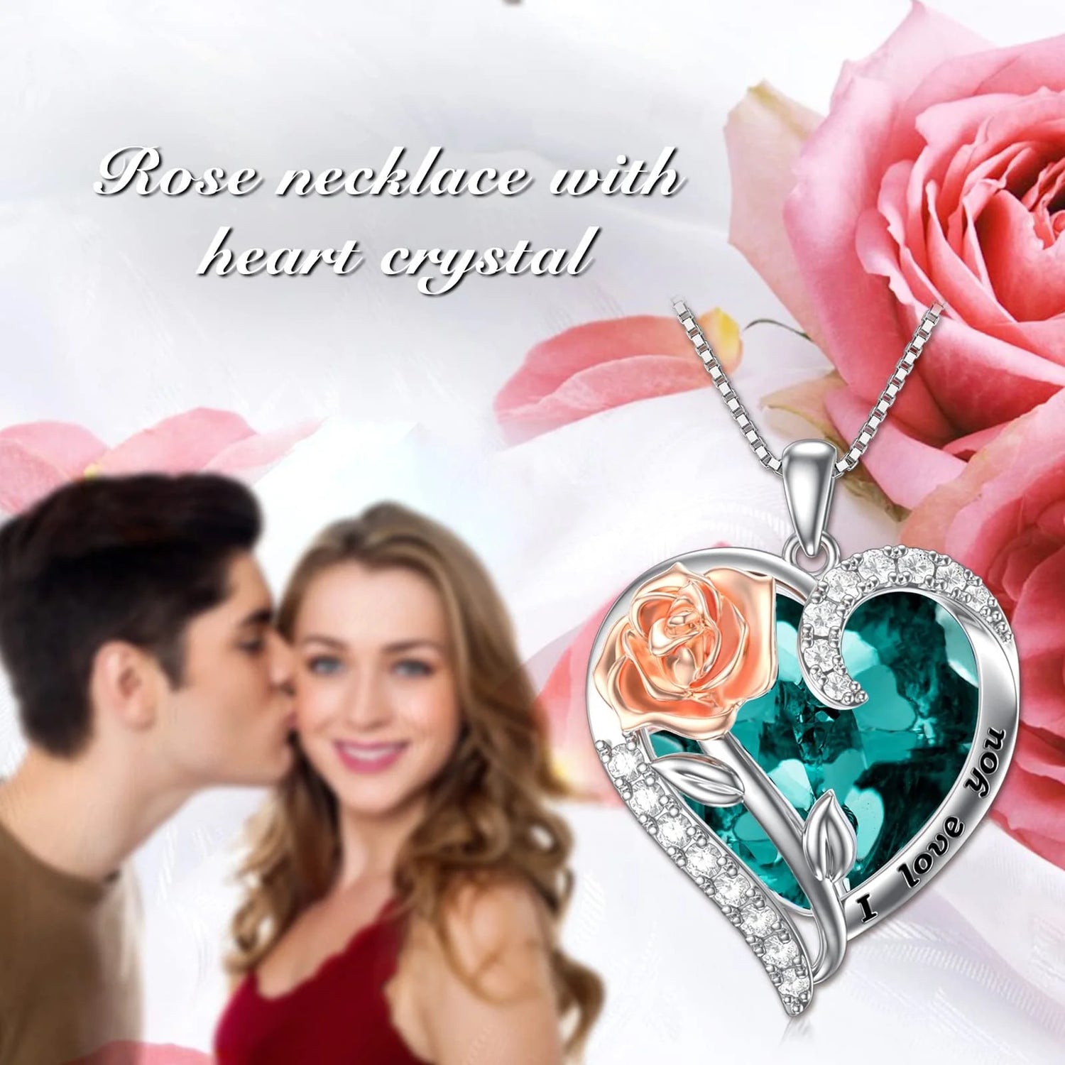 Graduation Gift for Women – Sterling Silver Rose Flower Heart Necklace with September Sapphire Birthstone Crystal
