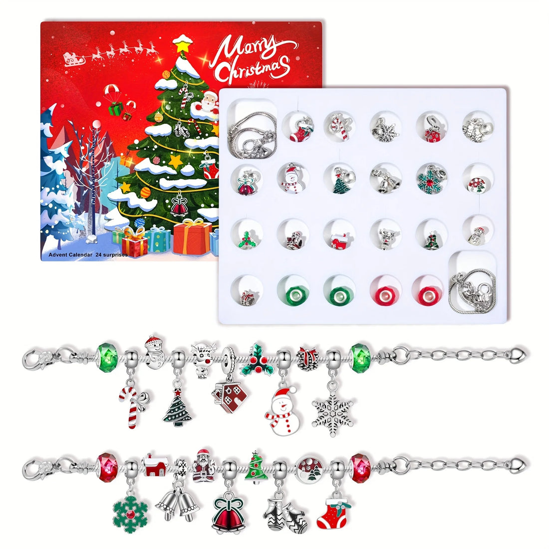 🎅 24-Day Christmas Countdown Advent Calendar  DIY Charm Bracelet Kit | 24 Zinc Alloy Charms | Antique Silver Finish | Holiday Gift for Girls &amp; Women