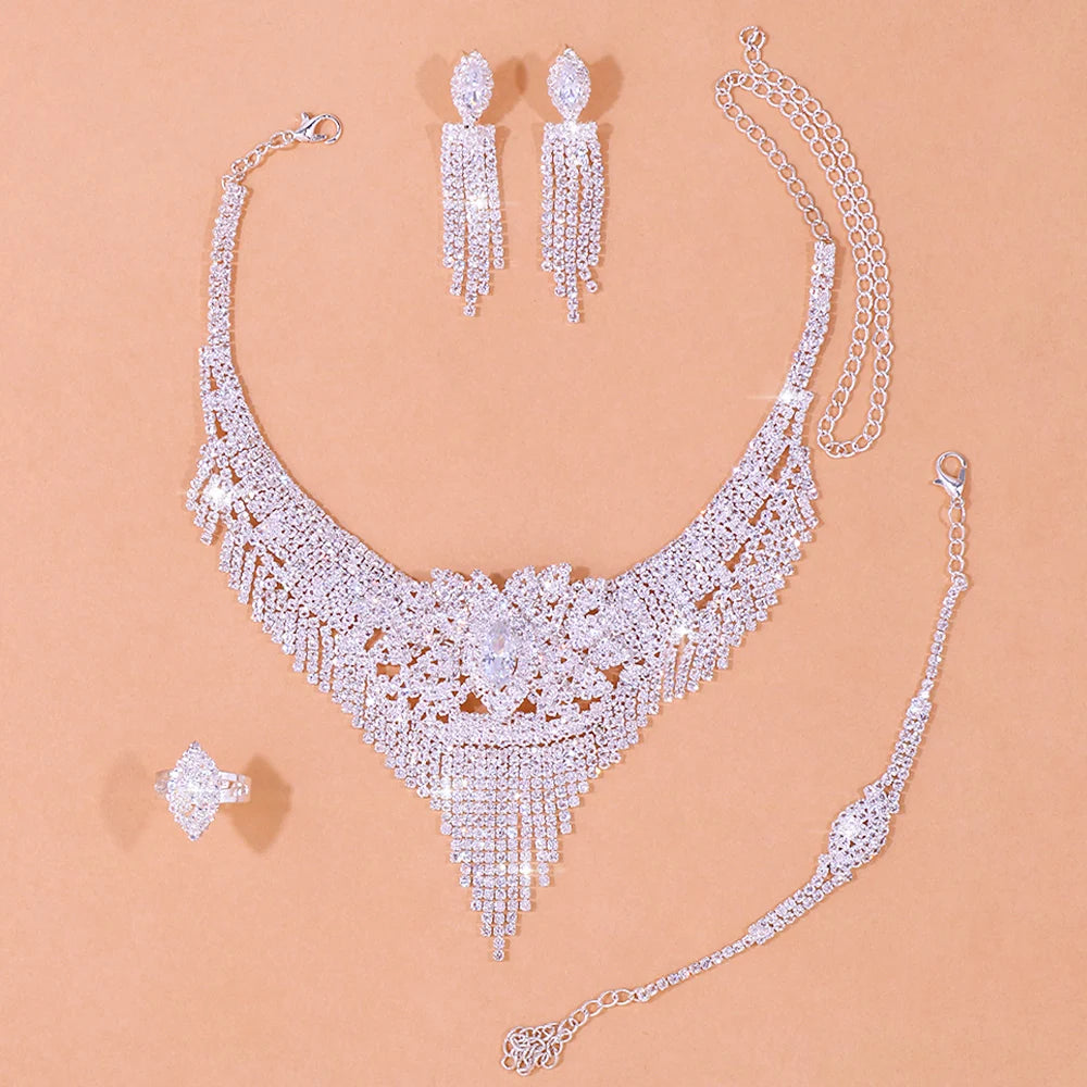 Luxury Indian Bridal Jewelry Set for Women – Fashion Tassel Rhinestone Necklace &amp; Earrings Set | Wedding Accessories