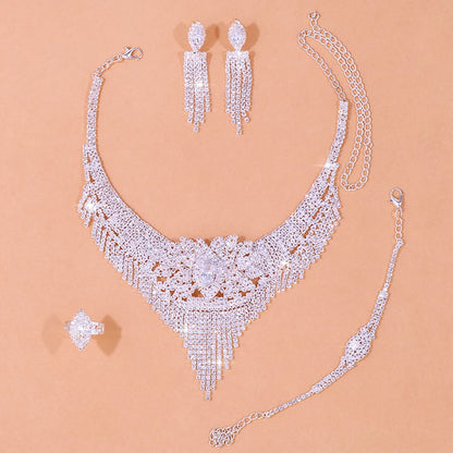 Luxury Indian Bridal Jewelry Set for Women – Fashion Tassel Rhinestone Necklace &amp; Earrings Set | Wedding Accessories