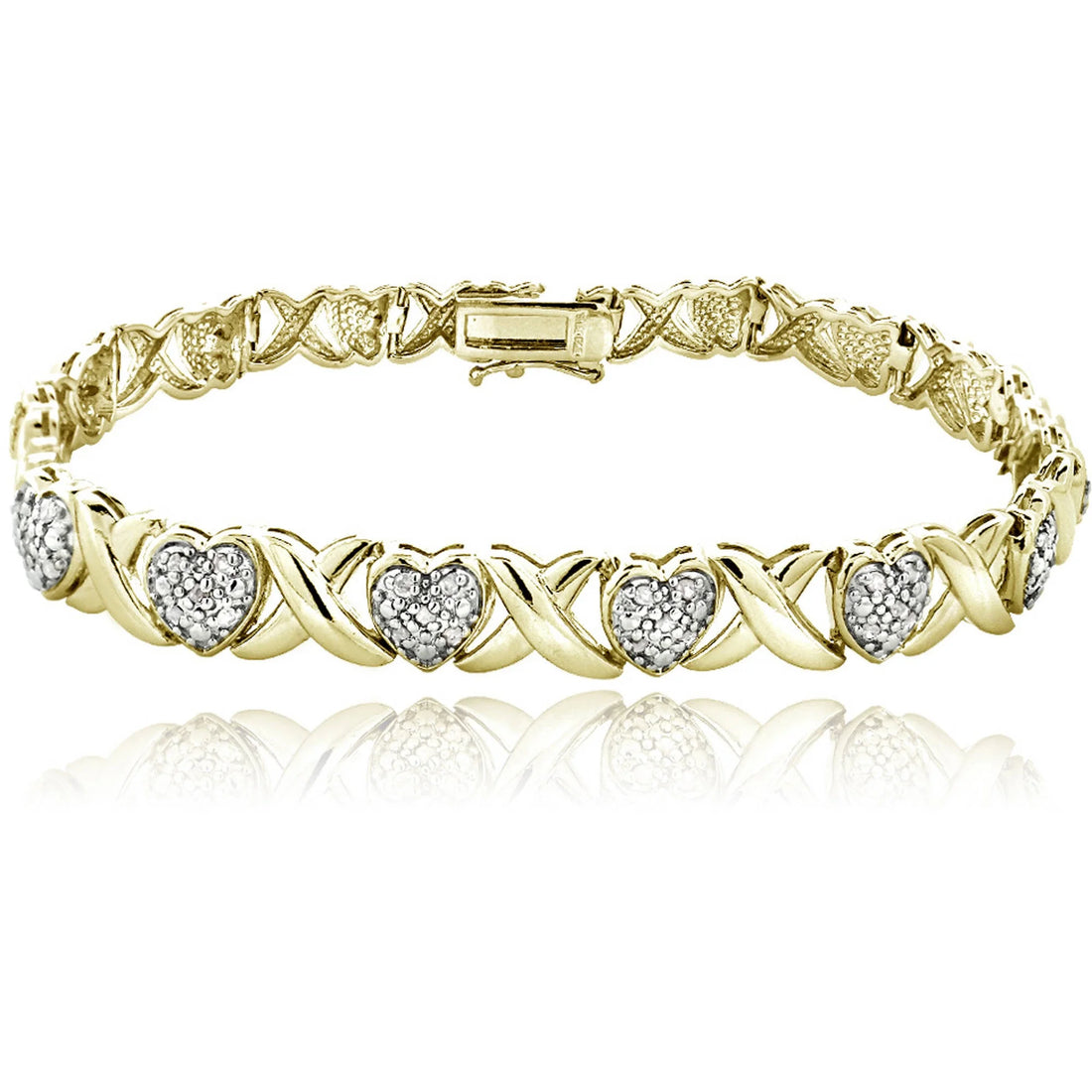 Gold Tone 1/2 Ct Diamond X &amp; Heart Bracelet for Women – Romantic Sparkle