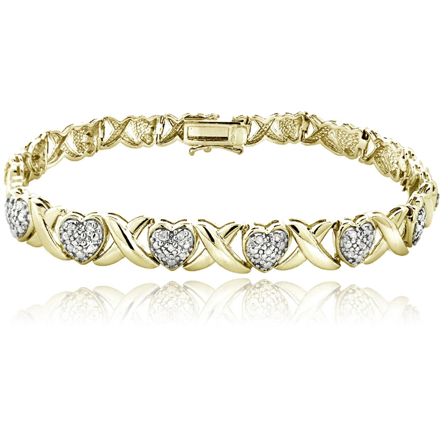 Gold Tone 1/2 Ct Diamond X &amp; Heart Bracelet for Women – Romantic Sparkle