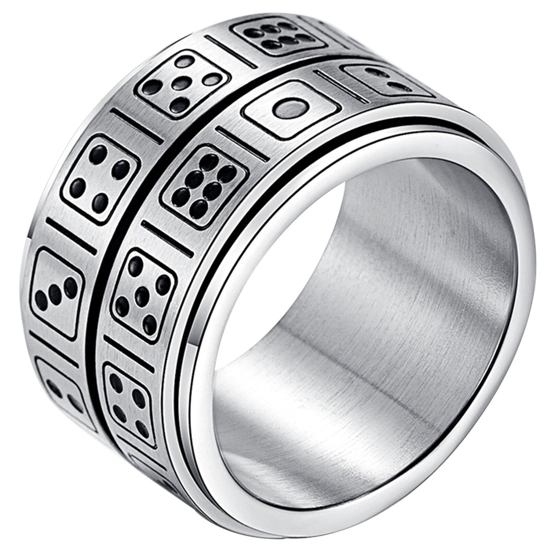 13MM Men’s Dice Spinner Ring – Anti-Anxiety Fidget Band for Stress Relief | Wide Stainless Steel Ring