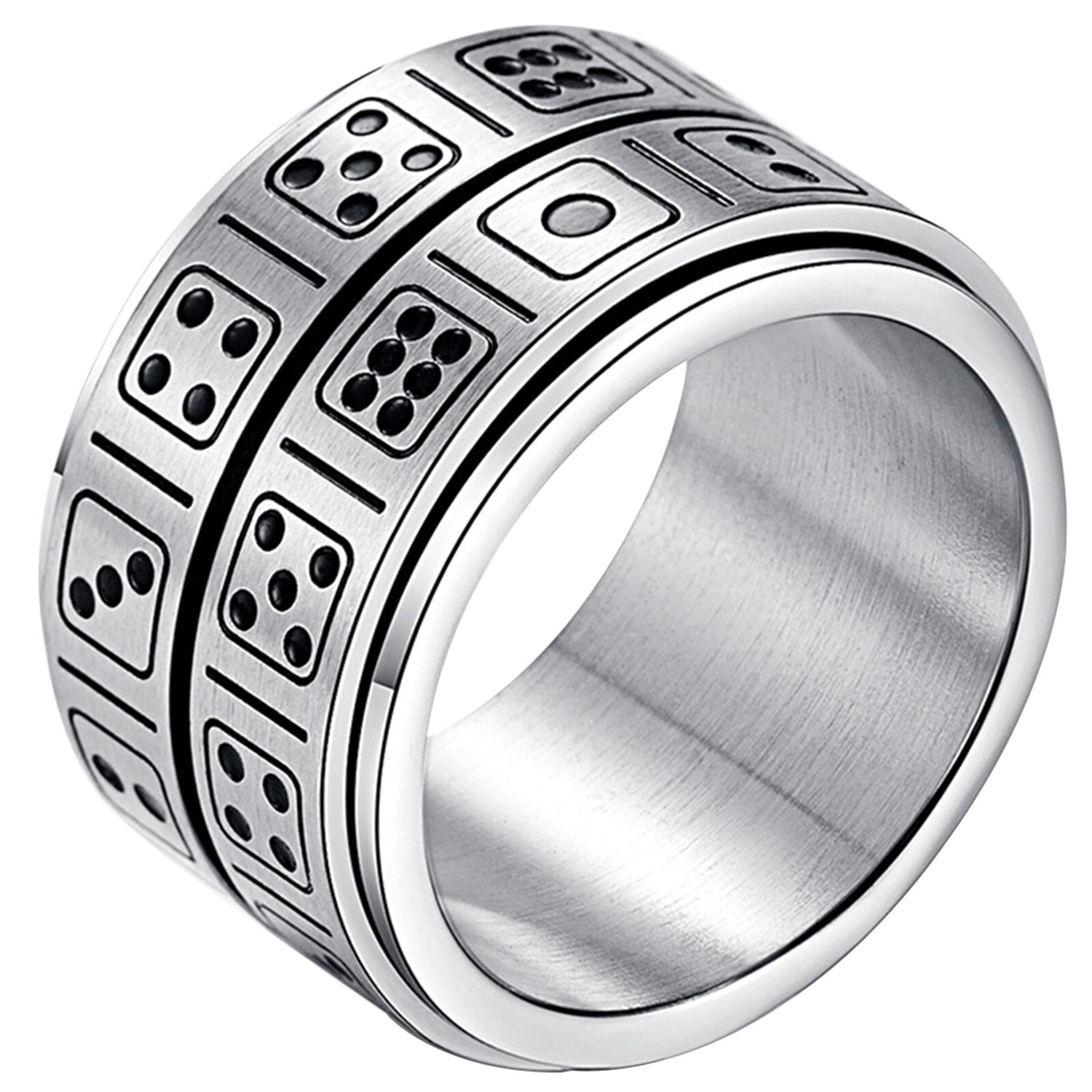 13MM Men’s Dice Spinner Ring – Anti-Anxiety Fidget Band for Stress Relief | Wide Stainless Steel Ring