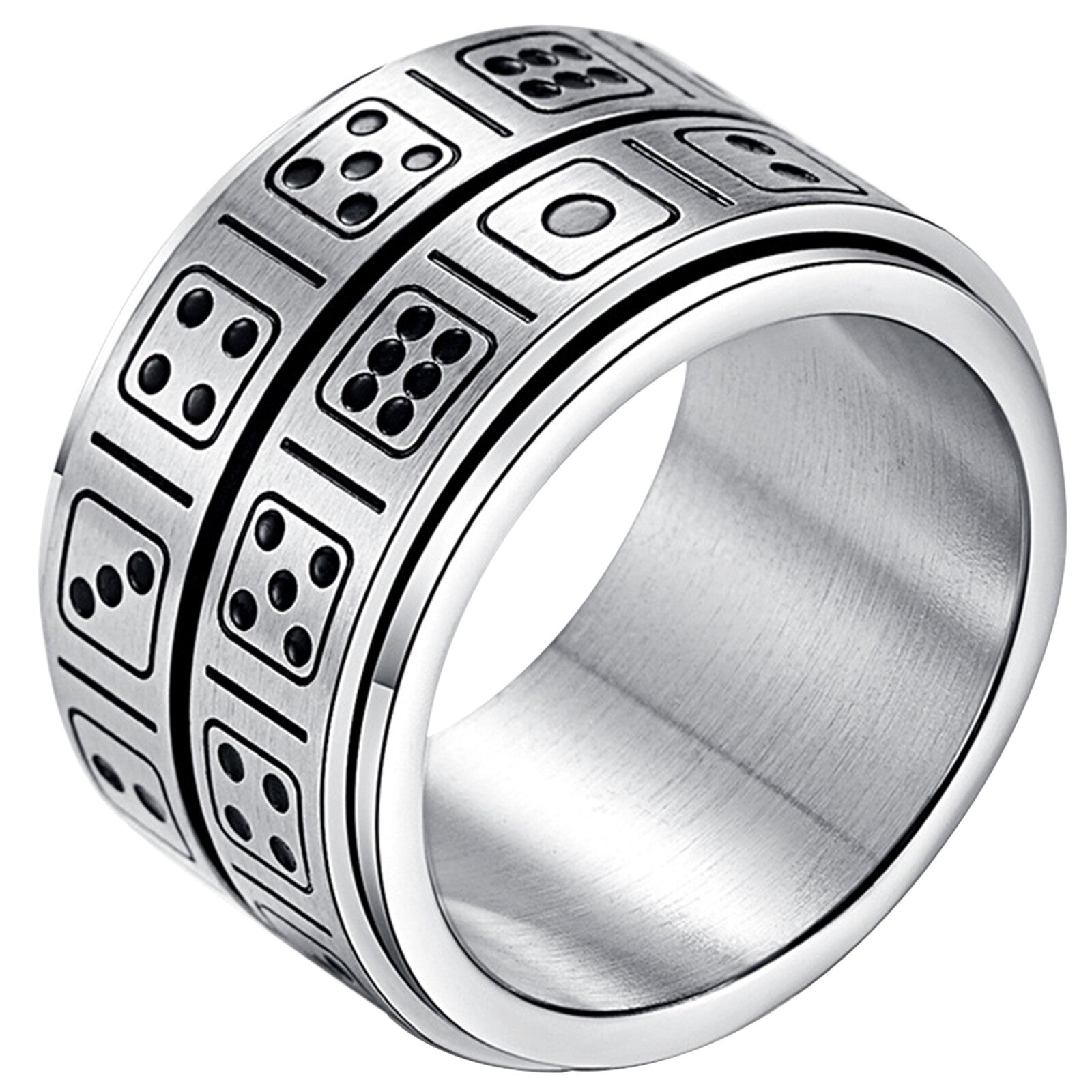 13MM Men’s Dice Spinner Ring – Anti-Anxiety Fidget Band for Stress Relief | Wide Stainless Steel Ring
