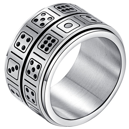 13MM Men’s Dice Spinner Ring – Anti-Anxiety Fidget Band for Stress Relief | Wide Stainless Steel Ring