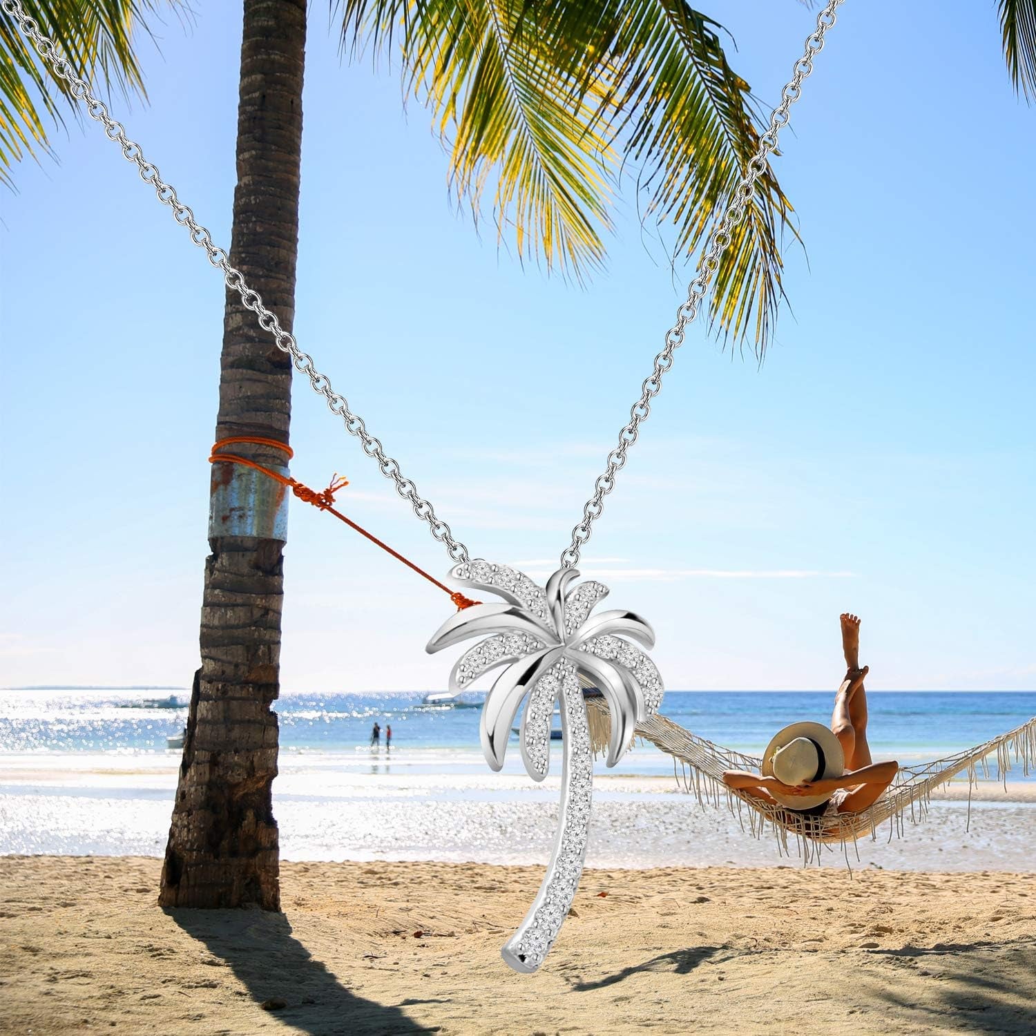 Tropical Beach Palm Tree Pendant Necklace – CZ Crystal Hawaii Bridal Jewelry | Beach Wedding &amp; Bridesmaid Gift