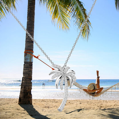 Tropical Beach Palm Tree Pendant Necklace – CZ Crystal Hawaii Bridal Jewelry | Beach Wedding &amp; Bridesmaid Gift