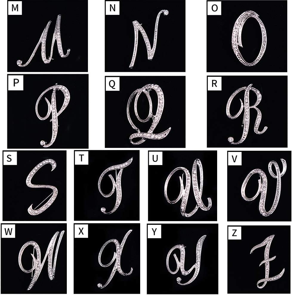 Rhinestone Initial Letter Brooch Pins – Silvery A-Z Sparkling Accessories for Women