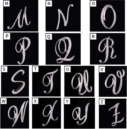 Rhinestone Initial Letter Brooch Pins – Silvery A-Z Sparkling Accessories for Women
