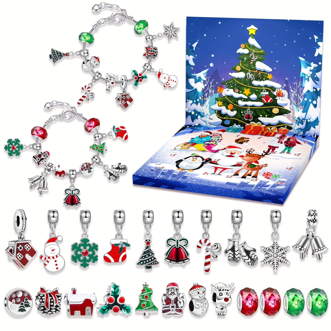🎅 24-Day Christmas Countdown Advent Calendar  DIY Charm Bracelet Kit | 24 Zinc Alloy Charms | Antique Silver Finish | Holiday Gift for Girls &amp; Women
