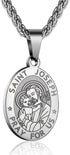 Silver Saint Joseph Necklace for Men & Boys – Stainless Steel Pendant Chain, Christian Catholic Jewelry Gift