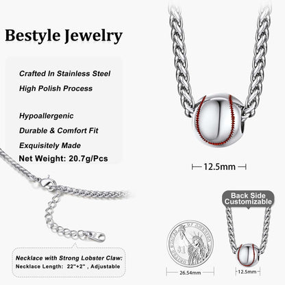 Baseball Necklace – 3D Ball Pendant Necklace for Men | Stainless Steel Sports Jewelry for Fans &amp; Players | Gift for Baseball Lovers