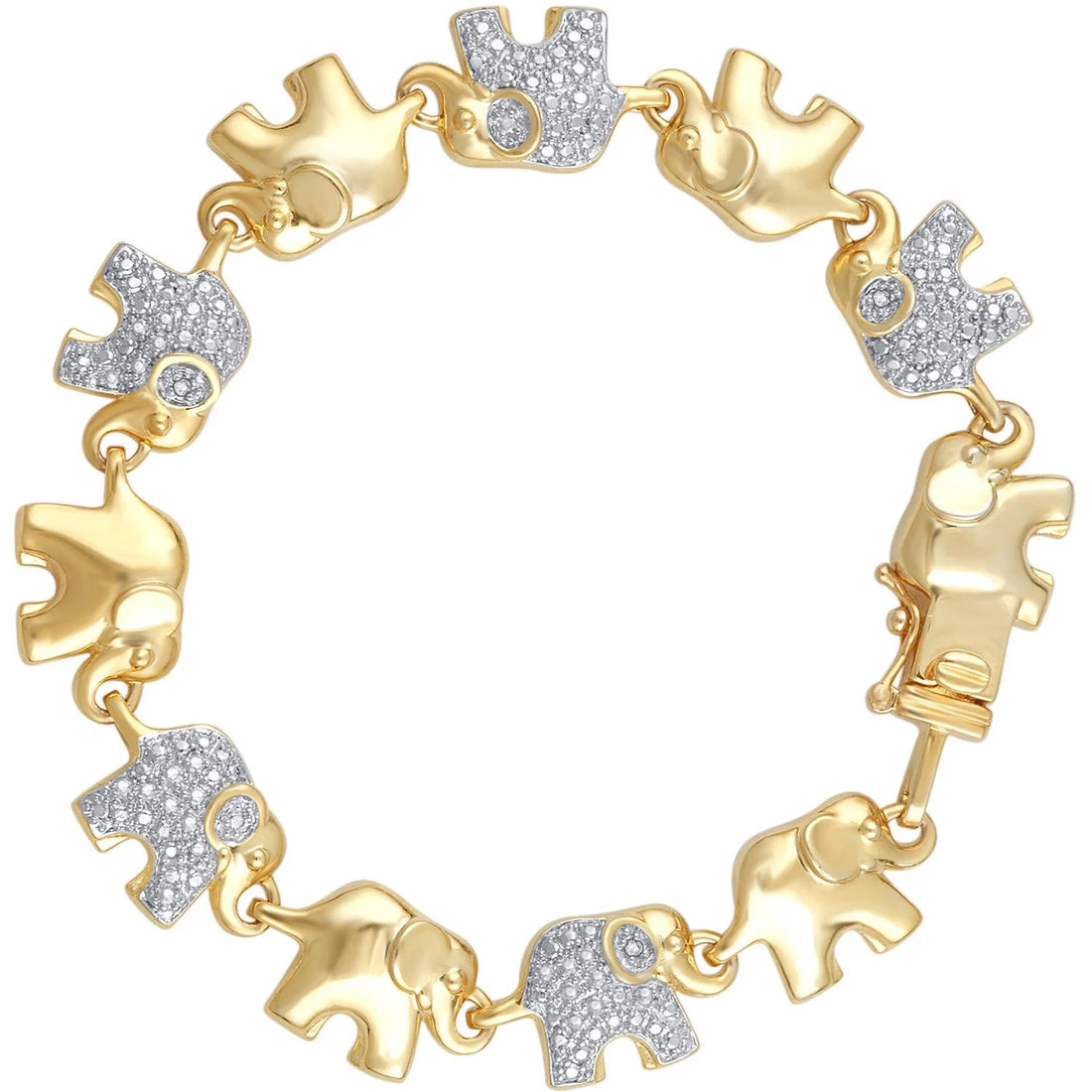 Gold-Tone Elephant Bracelet – 7.5&quot; Lucky Charm Jewelry for Women