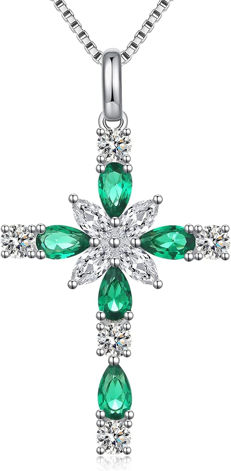 925 Sterling Silver Cross Necklace for Women – Delicate Star &amp; Birthstone Pendant, 18&quot; Chain – Religious Birthday Jewelry Gift for Mom