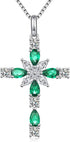 925 Sterling Silver Cross Necklace for Women – Delicate Star & Birthstone Pendant, 18" Chain – Religious Birthday Jewelry Gift for Mom