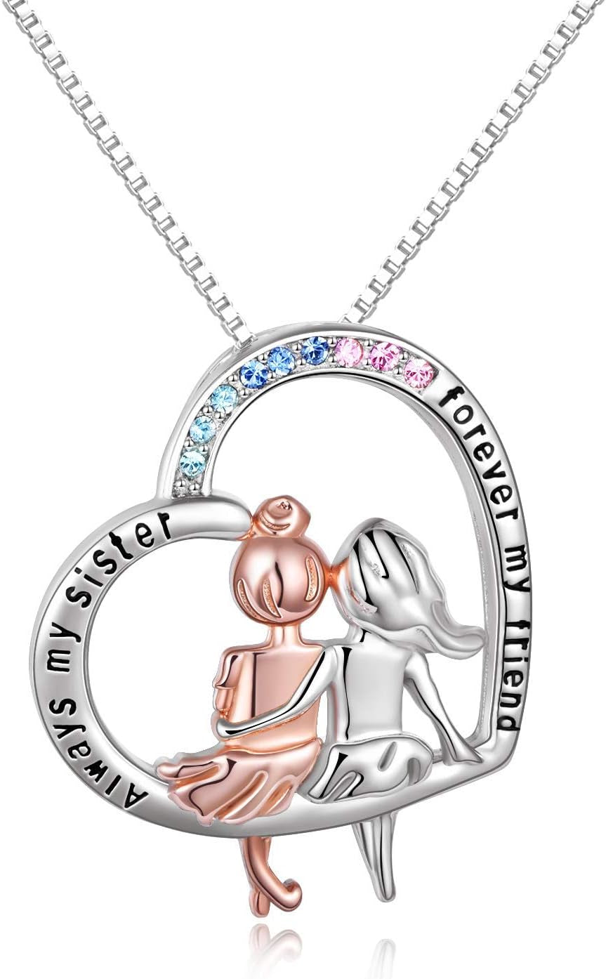 Sisters Sterling Silver Heart Necklace – “Forever My Friend” Pendant