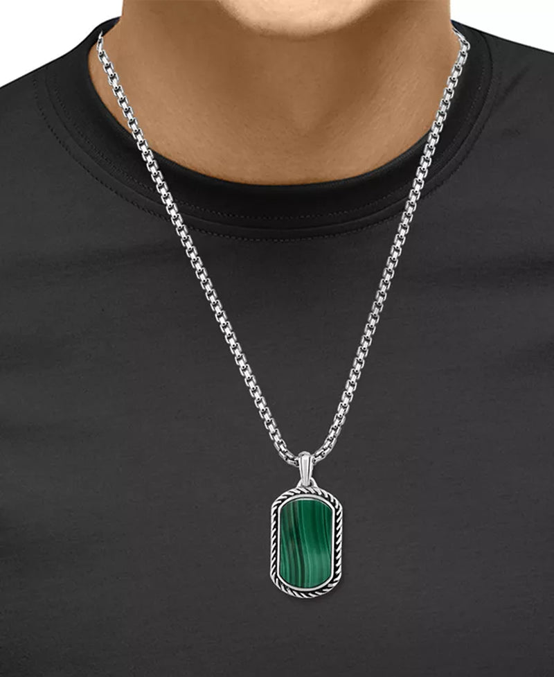 EFFY® Men’s Malachite Dog Tag Pendant Necklace – 22&quot; Sterling Silver Chain
