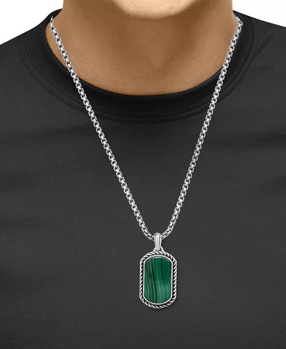 EFFY® Men’s Malachite Dog Tag Pendant Necklace – 22&quot; Sterling Silver Chain
