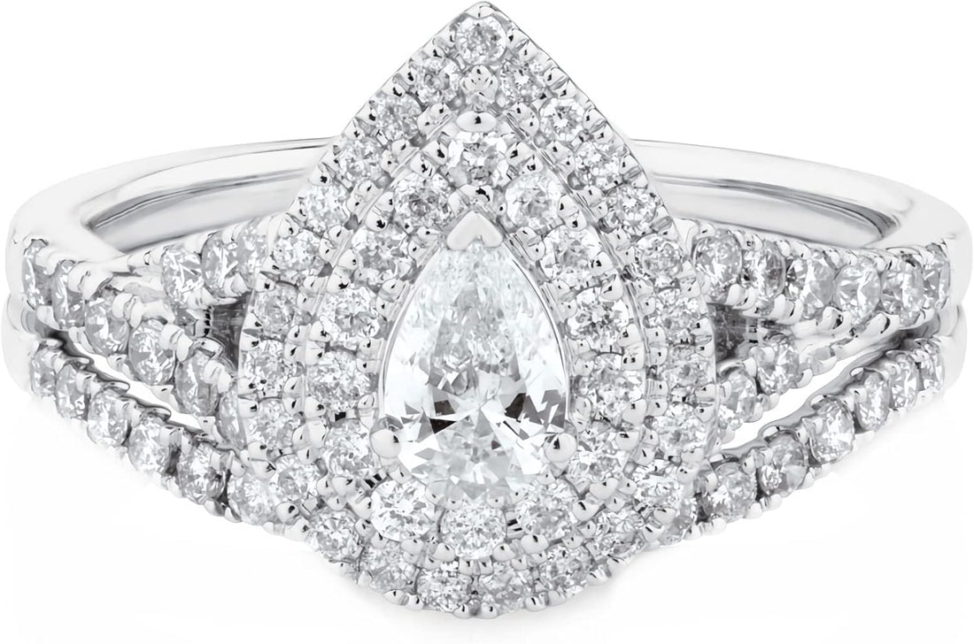 1 Carat Moissanite Bridal Set – Platinum Plated 925 Sterling Silver Engagement Rings for Women | Sparkling Moissanite Wedding Ring Set