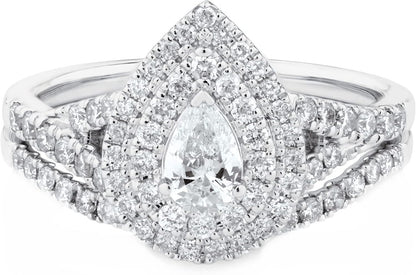 1 Carat Moissanite Bridal Set – Platinum Plated 925 Sterling Silver Engagement Rings for Women | Sparkling Moissanite Wedding Ring Set