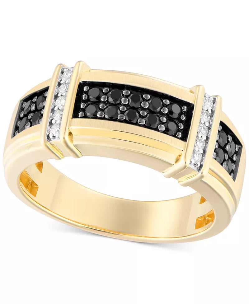 🖤 Men’s Black &amp; White Diamond Ring (1/2 Ct. T.W.) in 10K Gold