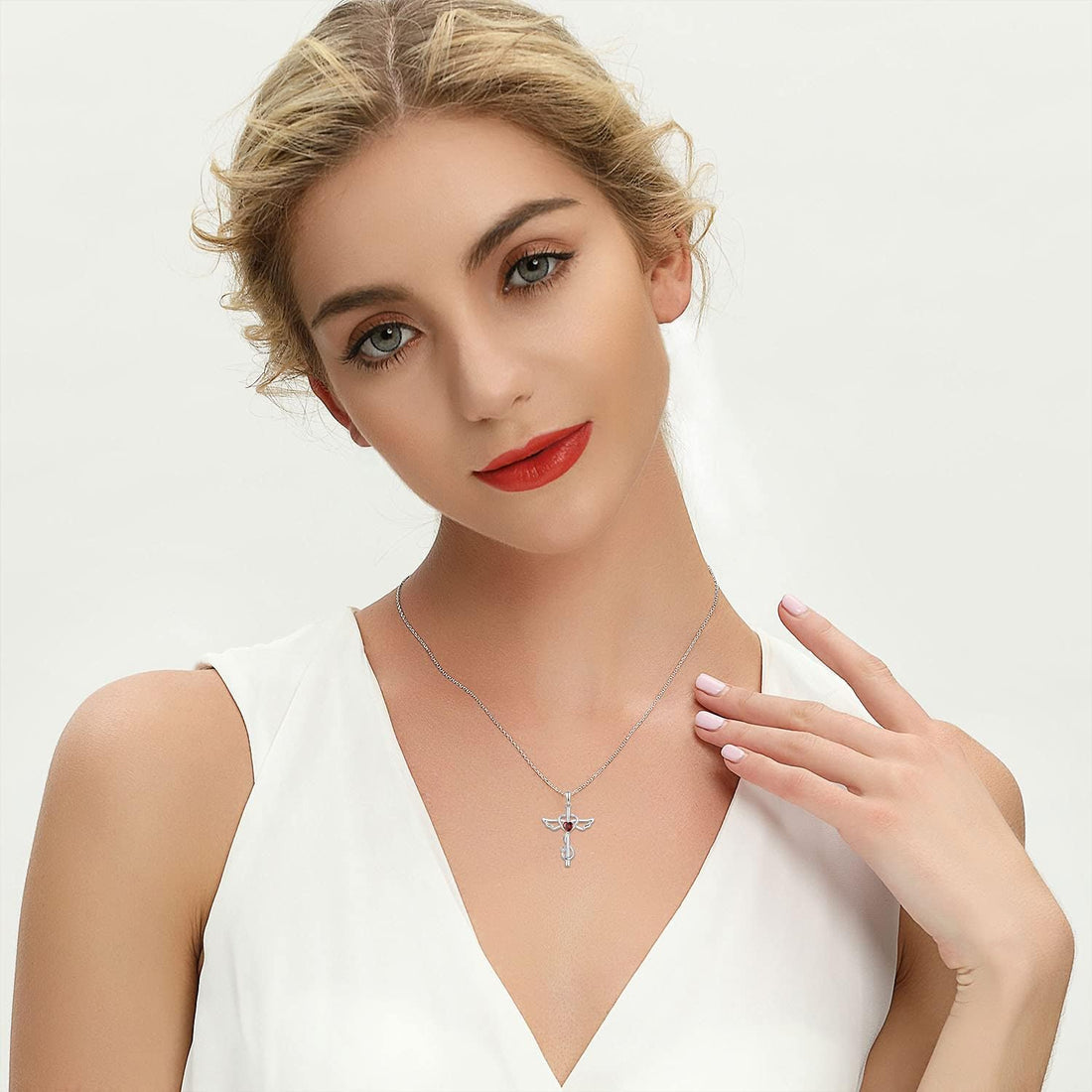 Stethoscope Cross Pendant Necklace 925 Sterling Silver Angel Wings Heart Nurse Jewelry for Women
