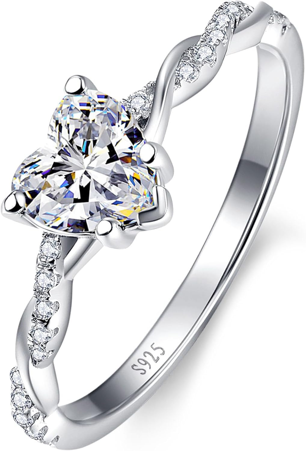 1.25Ct Heart Promise Ring for Women – 925 Sterling Silver Twisted Vine Design with Created Emerald, Sapphire, Amethyst, Ruby, CZ, or Opal – Sizes 5-10